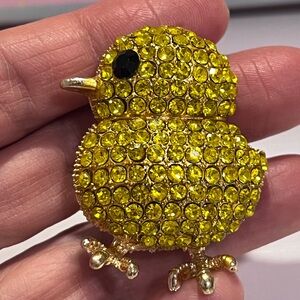 Yellow Crystal Duck Brooch